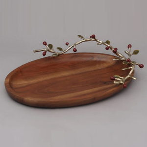 Plateau de service alimentaire en bois avec poignée en forme de feuille, artisanal, taille et forme personnalisées, plateau à thé et à café, décoration de cuisine d'hôtel - Product Image 1