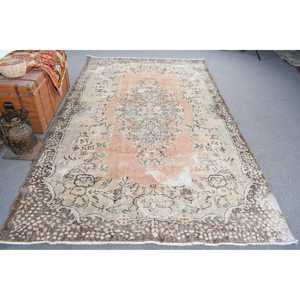 Tapis vintage, grand tapis de 6,1 x 10,2 pieds, tapis à carreaux marron - Product Image 1