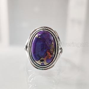 Womens Ring Natural Purple <b>Copper</b> Turquoise Gemstone December Birthstone Designer <b>Band</b> Handmade Jewelry 925 Sterling Silver Ring - Product Image 1