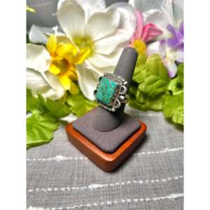 Fred Francis Highgrade Kingman Turquoise & Sterling Silver <b>Adjustable</b> <b>Ring</b> for Gift with Bezel Setting - Product Image 3
