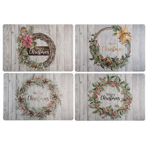 Ensemble de 4 sets de table lavables et antidérapants motif floral pour Noël, en lin et coton tissé, pour la maison et la cuisine - Product Image 1
