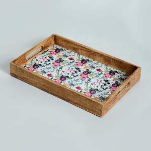 Plateau de service avec motif floral, plateau multifonctionnel, décoration de service naturelle, plateau de service pour desserts, disponible à bas prix et à prix avantageux - Product Image 4