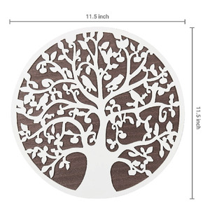 Sculpture murale en bois marron foncé et blanc découpé au laser de 12 pouces, arbre de vie, plaque d'art suspendue pour la décoration intérieure - Product Image 5