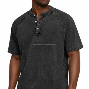 T-shirt Henley en coton lavé, coupe ajustée, commande en gros, OEM, étiquette privée personnalisée - Product Image 5
