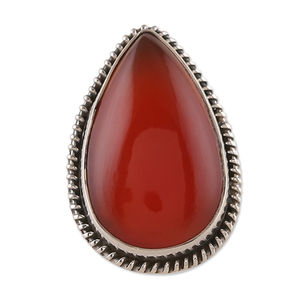 Anillo de cóctel de cabujón de cornalina natural pulido de La India, "Warm Flare" - Product Image 1