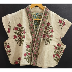 Top de Manga Corta con Diseño Floral y Tejido Waffle de Algodón, Transpirable - Product Image 1