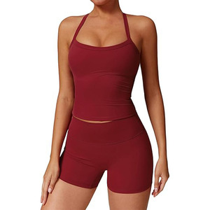 Conjunto de yoga para mujer Sujetador deportivo de dos piezas con pantalones cortos a juego Ropa deportiva para gimnasio sin costuras Traje de entrenamiento elegante - Product Image 1