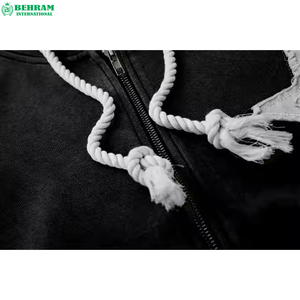 OEM Wholesale Regular Fit Acid Washed Zipper Hoodie Custom Print Distressed Embroidery Patch Logo Heavy Winter Sweatshirt 100% - Product Image 4