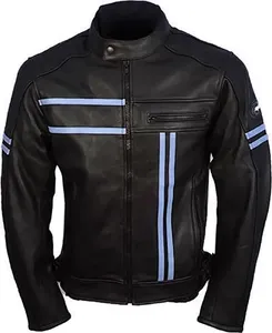 Veste d'hiver en cuir PU à col montant pour hommes, vêtements d'extérieur en toile à la mode, chauds pour motards et motards. - Product Image 4
