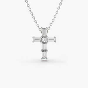 Baguette Diamond Tiny Cross Necklace Dainty 18K <b>Gold</b> IGI Certified 0.38CTW Elegant Classic High Quality Customizable Women's - Product Image 3