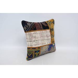 Coussin Kantha en laine multicolore patchwork 16x16 pouces, motif vintage tissé, écologique, antidérapant, amovible - Product Image 3