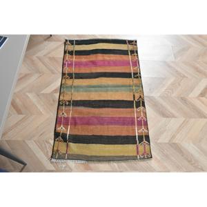 2.2x3.7 ft Kilim Rug, Vintage Turkish Rug, Brown <b>Yellow</b> Floral Rug - Product Image 1