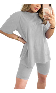 ที่กําหนดเองผู้หญิงระบายอากาศเสื้อยืดและชุดสั้นยิมฟิตเนสผ้าฝ้ายวัสดุฤดูร้อนจ๊อกกิ้งสวมใส่สบายๆแห้งเร็วผู้หญิงชุดคู่ - Product Image 6