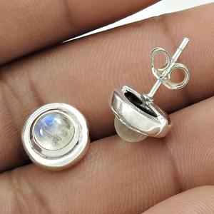 Top vente bonne qualité 925 en argent Sterling naturel arc-en-ciel pierre de lune forme ronde boucles d'oreilles pour un usage quotidien bijoux fins - Product Image 1