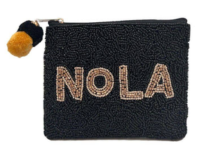 Monedero Artesanal con Diseño de TEXAS, Monedero de Cuentas de Semillas, Bordado, Mini Monedero con Cremallera Hecho a Mano en India - Product Image 3