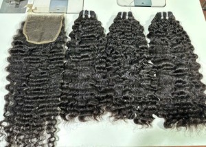 ¡Cabello Barato! Extensiones de Cabello Humano Remy de Color Negro Sin Químicos, Hechas a Mano, Textura Rizada y Ondulada, Suaves y Lisas, Doble Trama a Máquina - Product Image 6