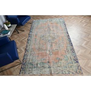 Alfombra Turca Vintage de Lana Azul, 5.3x9.7 pies (163x296 cm) - Product Image 1