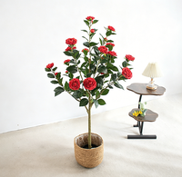 Arbre artificiel en camélia en plastique de qualité supérieure, plante en pot décorative d'intérieur, 100 cm-200 cm, pot noir, salon