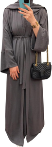 Dernières vacances Abaya de luxe couleur grise abaya unie nouvelle abaya traditionnelle islamique design africain manches respirantes robe dubai - Product Image 4
