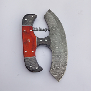 Cuchillo Ulu para Deshuesar, Hecho a Mano, Ecológico, de Acero de Damasco, Mango de Madera Pakka, Logotipo Personalizado, Disponible para Cortar Pizza en la Cocina - Product Image 4