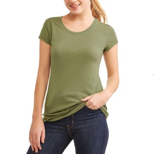 T-shirts pour femmes en coton 100% en gros, respirants, grande taille, décontractés, unis, col rond, manches courtes, 180g, logo personnalisé BD - Product Image 1