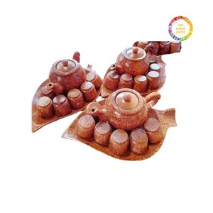 Service à thé en bois de coco, style plateau à feuilles, service à thé en bois de coco, 6 tasses, service de service en bois dur durable pour les cafés et les salons de thé - Product Image 6
