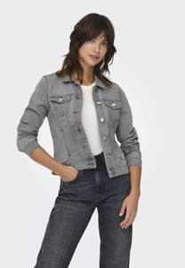 เสื้อแจ็กเก็ตผ้าเดนิมสีเทาคุณภาพปานกลางมีกระเป๋าคาดหน้าอกและกระดุมที่ออกแบบมาสำหรับผู้หญิงทุกฤดูกาล - Product Image 5