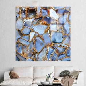 Impression scintillante moderne : Art sur toile marbré bleu et or, Verre - Product Image 1