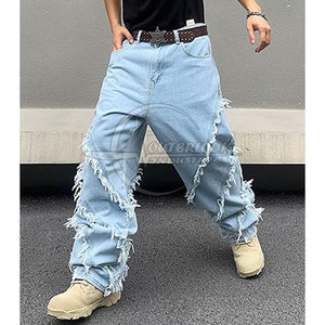 Pantalon en jean à jambes larges pour hommes, sur mesure de style unique, personnalisé avec votre propre logo, pantalon en jean à jambes larges pour hommes - Product Image 3
