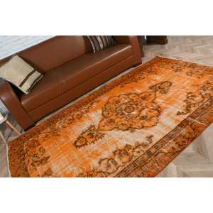 Alfombra Vintage, Alfombra Turca de 4,7x8,4 pies, Alfombra de Lana con Parches Naranjas - Product Image 5