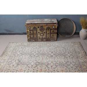 Alfombra Vintage de 6.4x9.4 pies, Alfombra Turca, Alfombra Abstracta Beige de Lana - Product Image 4