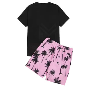 Ensemble t-shirt et short en coton pour hommes, style unique et simple, ensemble t-shirt et short décontractés pour hommes avec cordon de serrage - Product Image 2