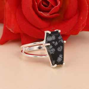 Snowflake Obsidian Coffin Sterling Silver <b>Ring</b> <b>Gothic</b> Witchy Luxury Wedding Statement Jewelry Handmade Crystal <b>Ring</b> Gift for Her - Product Image 4