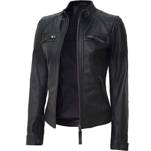 Chaqueta de Cuero OEM, Chaqueta de Motociclista Ajustada de Cuero Auténtico, Chaquetas de Cuero Personalizables, Chaquetas de Cuero Suave para Mujer Otoño Invierno, Venta al por Mayor - Product Image 1