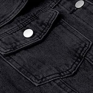 Veste en jean noir de haute qualité, col montant, poches chauffe-mains, lavable, ajustée, respirante pour l'hiver - Product Image 2