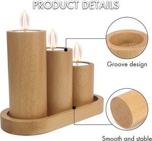 Bougeoirs en bois pour bougies chauffe-plat-Ensemble de bougeoirs décoratifs à plateau à 3 supports pour café de pièce maîtresse de table - Product Image 2