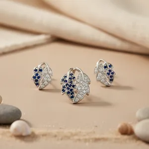 Ensemble de bijoux en argent 925 avec pierre naturelle saphir bleu en forme de feuille pour femmes, classique, tendance, idéal pour les fêtes et les mariages - Product Image 3
