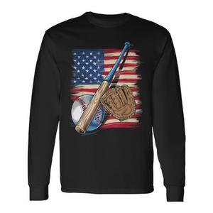 T-shirt à manches longues pour joueur de baseball patriotique américain, vêtements promotionnels sur le thème du drapeau américain - Product Image 1