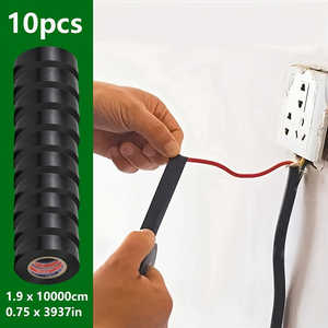 10 Cintas Eléctricas de PVC Negras - Adhesivo Fuerte, Resistentes al Calor, Impermeables y Duraderas para Uso Doméstico y Empuñaduras de Raquetas - Product Image 2