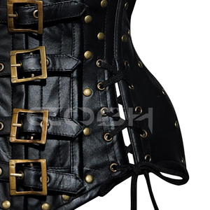 Corsé de cintura premium de piel sintética negra con varillas de acero, tachuelas y correas con hebillas |   Fabricante de Corsés OEM ODM - Product Image 5