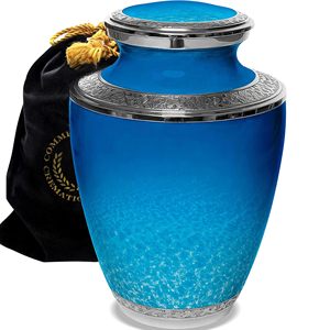 Commemorative Cremation Urns Ocean Tranquillity Adult/Large 200 Cubic Inches Blue <b>Sandblasted</b> - Product Image 1