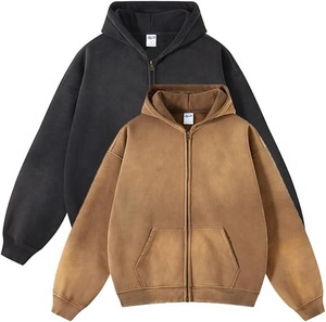 Sweat-shirt oversize en molleton bouclette 100 % coton, personnalisé avec logo brodé, style streetwear, coupe américaine, effet délavé et vieilli, demi-zip - Product Image 5