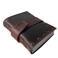 Carnet de notes vintage en cuir fait main, livre des ombres, couverture marron, unisexe, couverture souple antique, personnalisé, 200 pages à bords festonnés, cadeau