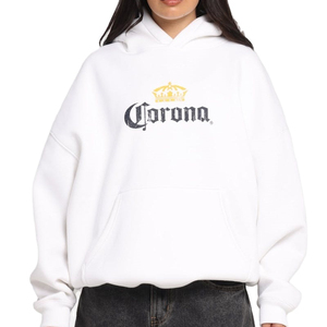 เสื้อมีฮู้ดโอเวอร์ไซส์สำหรับสตรีผ้าฝ้ายขนแกะมีฮู้ดสำหรับสตรีสีขาวล้วนพิมพ์โลโก้ได้ตามต้องการ - Product Image 1