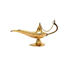 Set Van 2 Messing Akhand Diya Olielamp Voor Puja-Grote Ronde Kristallen Deepak Voor Thuiskantoor Pooja Artikelen Decor (Gouden,