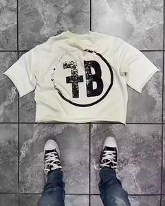 Logo personnalisé col rond manches courtes Boxy Fit surdimensionné appliques t-shirts broderie patch t-shirt pour hommes - Product Image 2