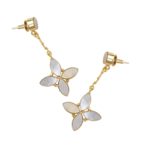 ต่างหูมุกทรงหยดน้ำแบบคลาสสิก ประดับพู่ห้อย ตัวเรือนทอง 14K/18K/24K ชุบทอง  งานทองเหลืองคลาสสิก ประดับพลอยทรงมาร์ควิส - Product Image 4