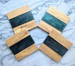 Walnut Wood Red Epoxy Resin Coaster Set Heat Resistant Square Drink <b>Mat</b> Luxury Home Bar Restaurant Decor Wholesale Handmade Item - Product Image 2