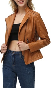 Veste Moto Femme Grande Taille en Similicuir Premium OEM Imperméable Respirante Décontractée Courte Couleur Unie Doublure en Fausse Fourrure Poches - Product Image 4