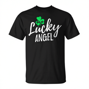 Camiseta Lucky Angel St Patricks Day Shamrock, color negro, unisex, talla para adultos - Product Image 3